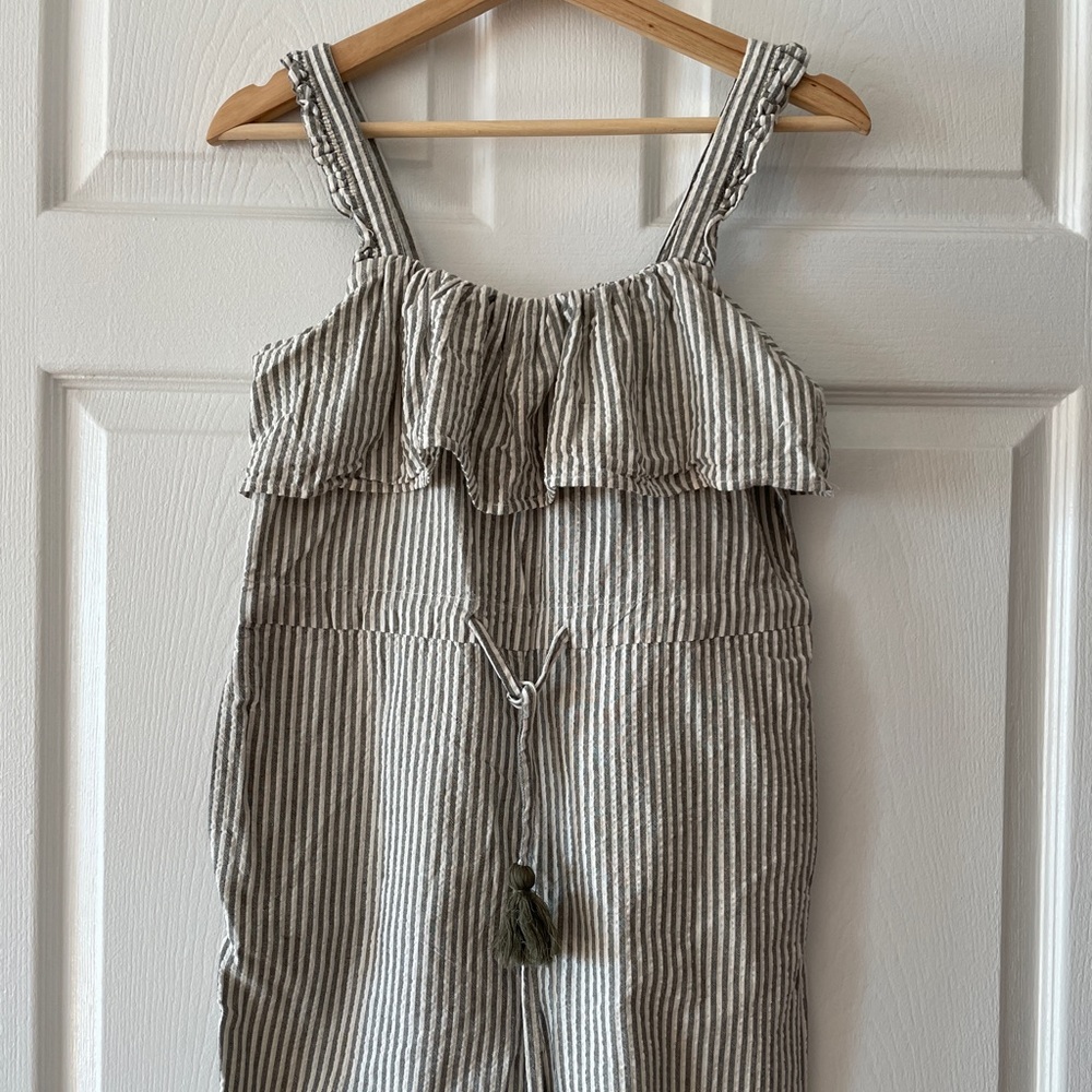 Zara Basic Green Stripe Jumpsuit 100% Cotton Size XS